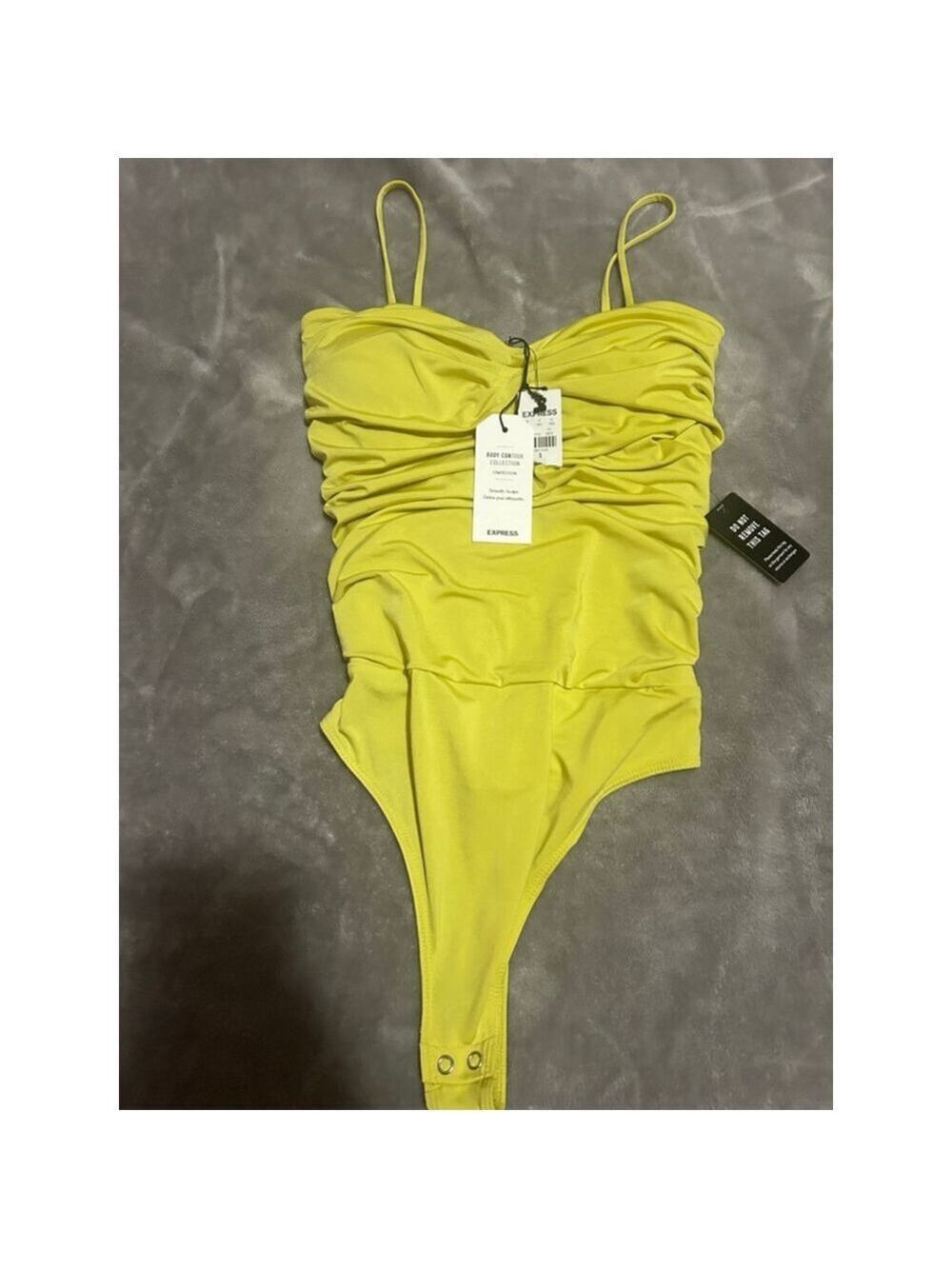 Women's Express Body Contour Ruched Bodysuit S Lime Green